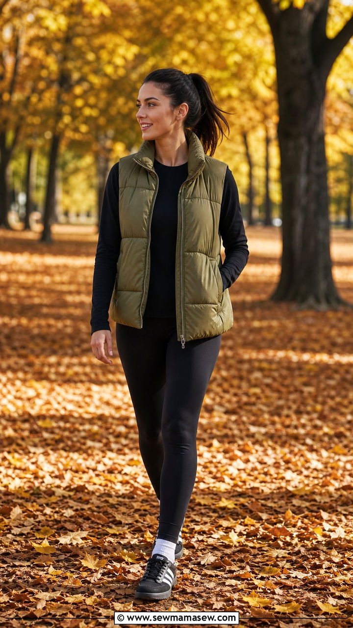 Adidas Sambas with a puffer vest and leggings - 25 Sporty chic outfit ideas with Adidas Sambas