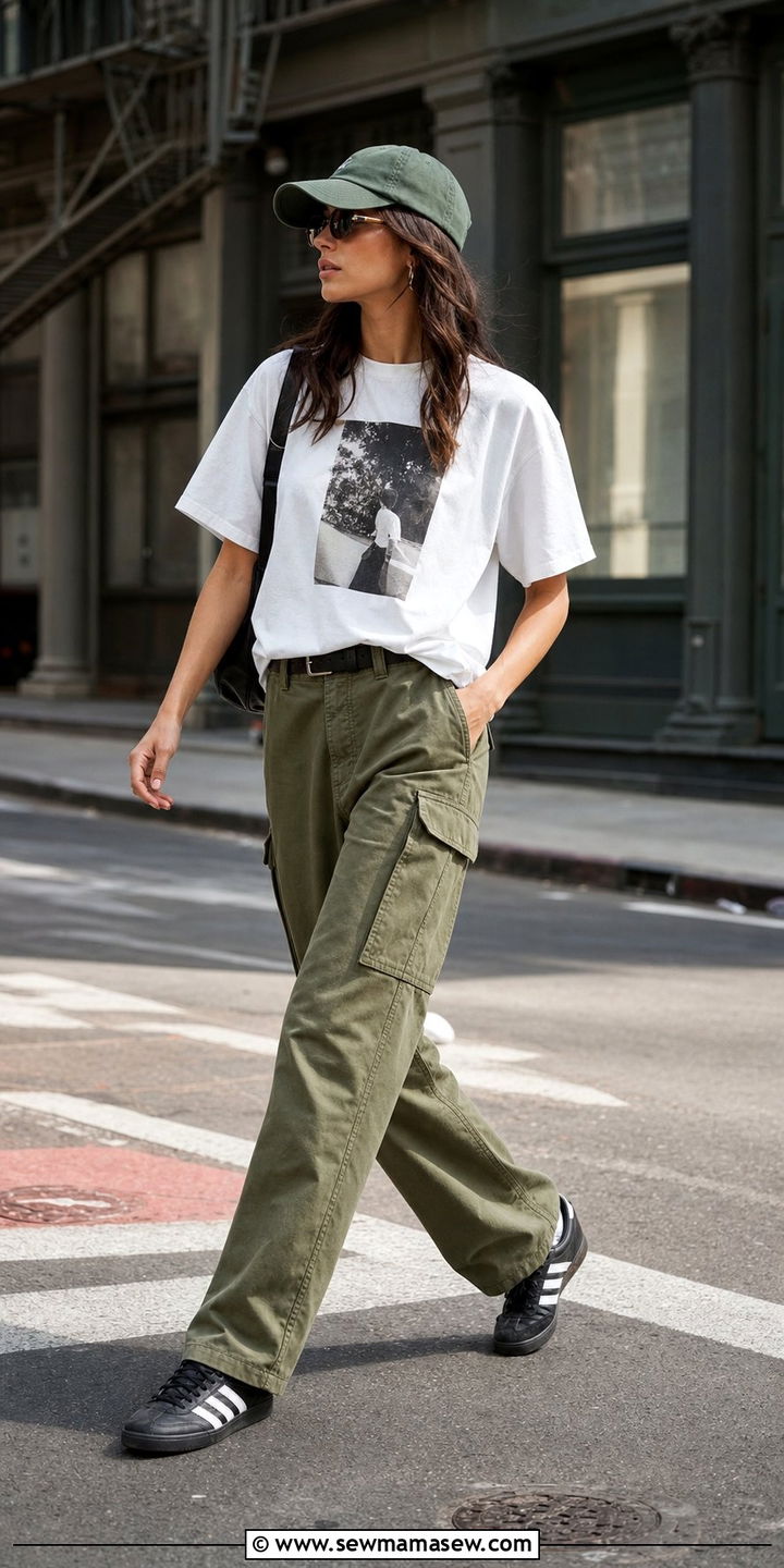 Adidas Sambas with cargo pants and a graphic tee - 25 Sporty chic outfit ideas with Adidas Sambas