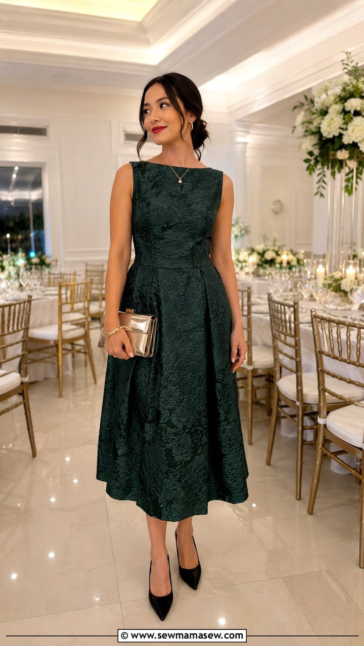 Affordable Jacquard Dress Wedding Guest Look - 25 Wedding guest outfit ideas jacquard dress
