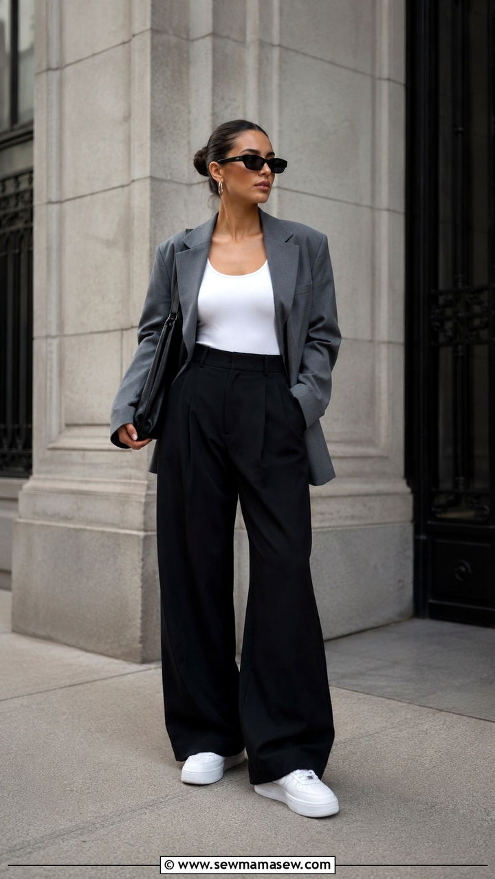 Air Force 1 wide leg trousers look - 30 How to style Nike Air Force 1