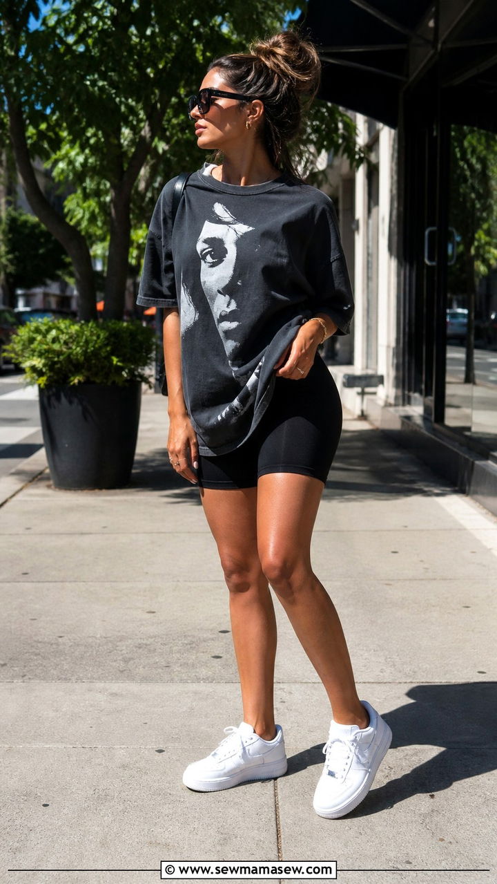 Air Force 1 with biker shorts - 40 Nike Air Force 1 outfit ideas
