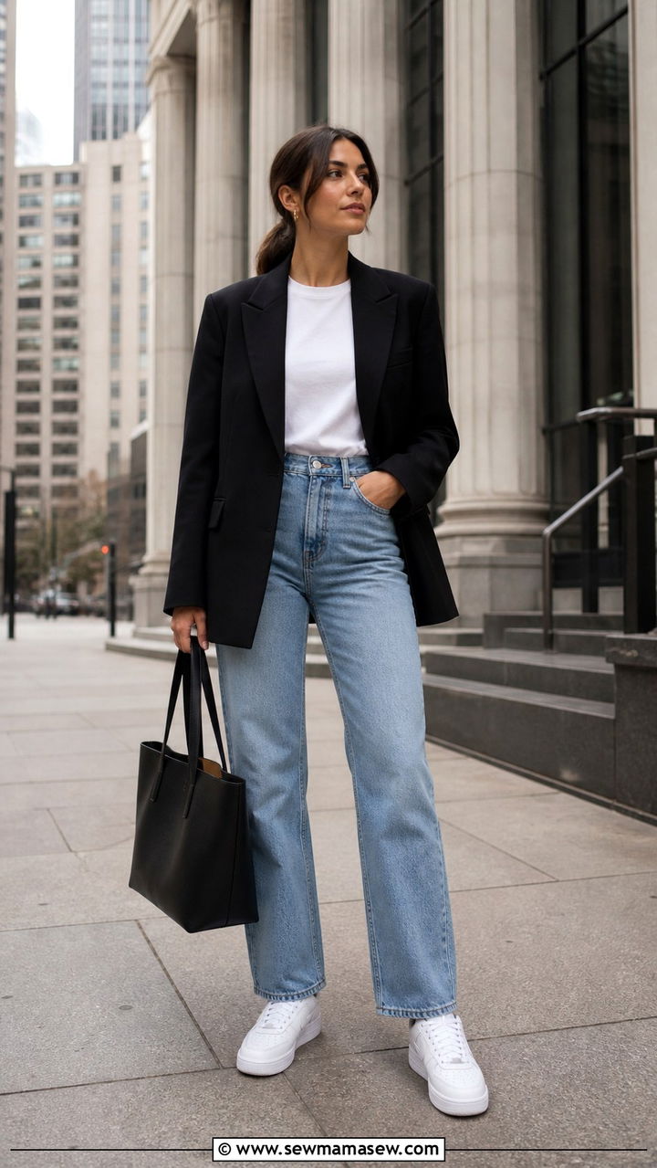 Air Force 1 with blazer and jeans - 40 Nike Air Force 1 outfit ideas