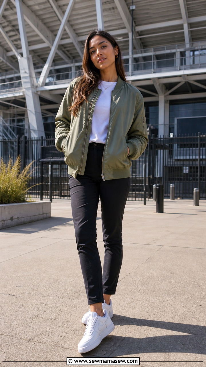 Air Force 1 with bomber jacket - 40 Nike Air Force 1 outfit ideas