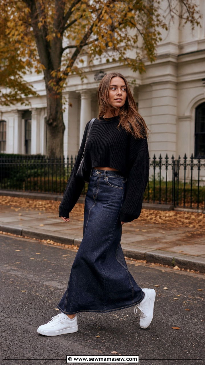 Air Force 1 with denim maxi skirt - 40 Nike Air Force 1 outfit ideas