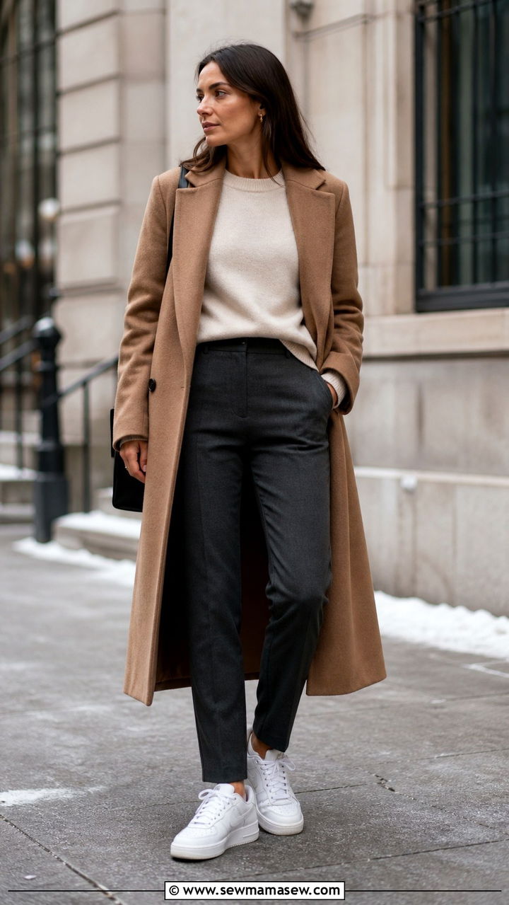 Air Force 1 with long wool coat - 40 Nike Air Force 1 outfit ideas