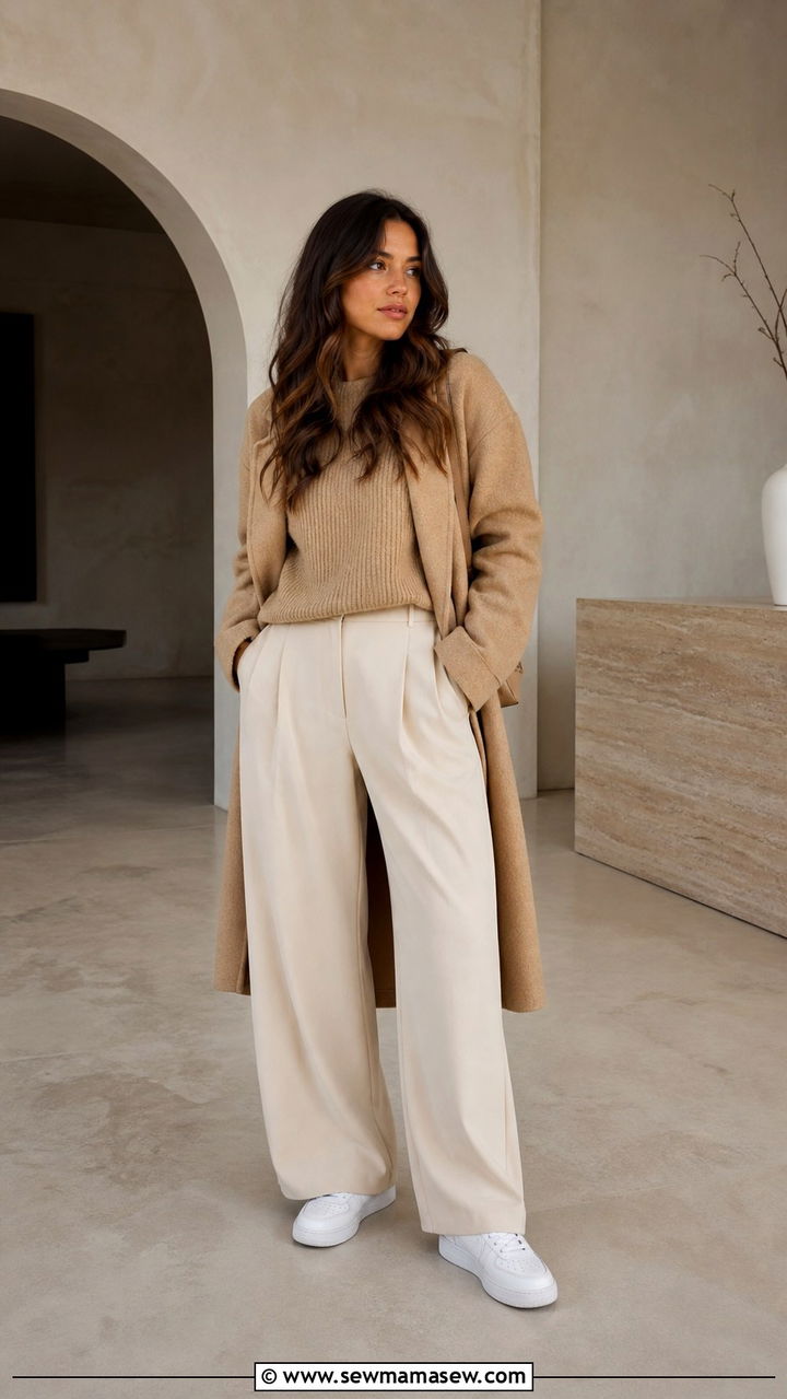 Air Force 1 with monochrome neutrals - 40 Nike Air Force 1 outfit ideas