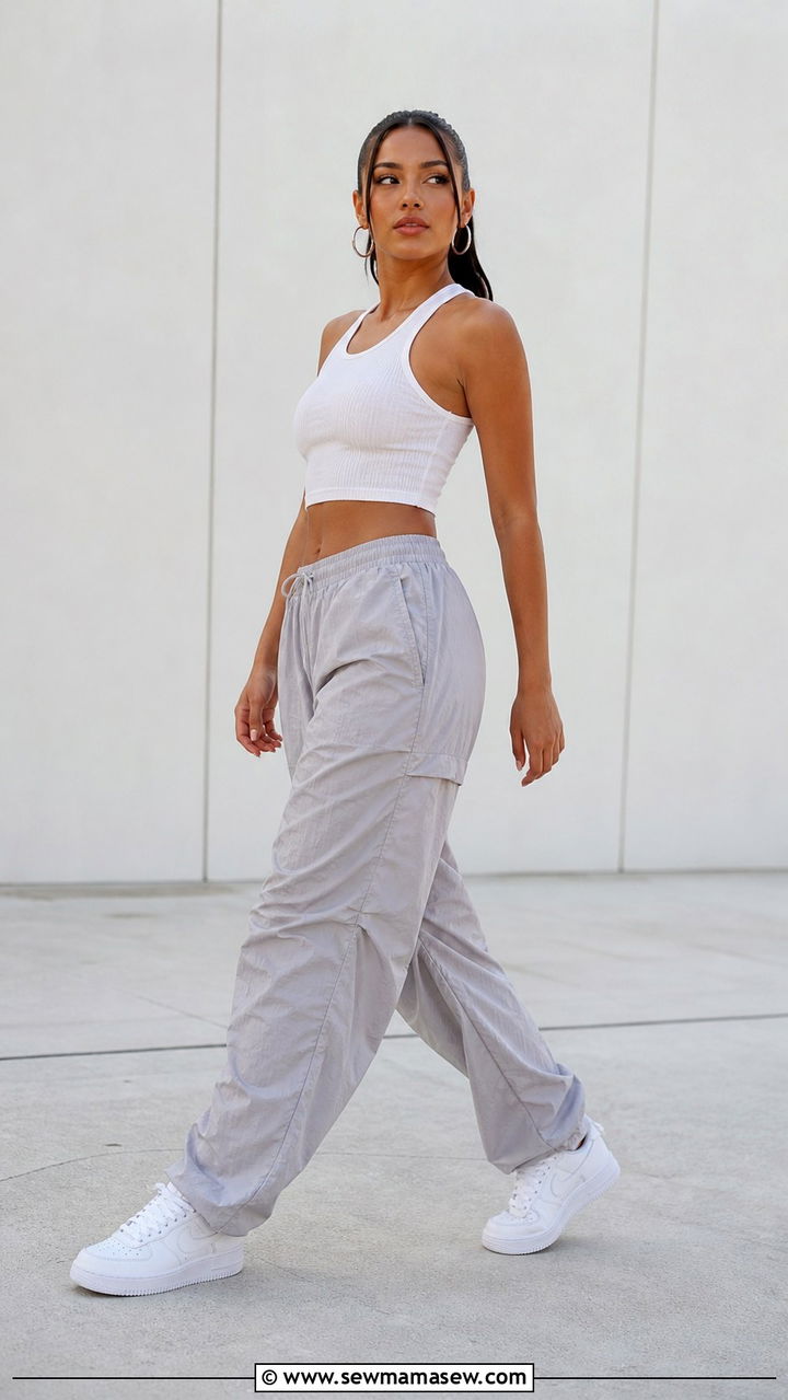 Air Force 1 with parachute pants - 40 Nike Air Force 1 outfit ideas