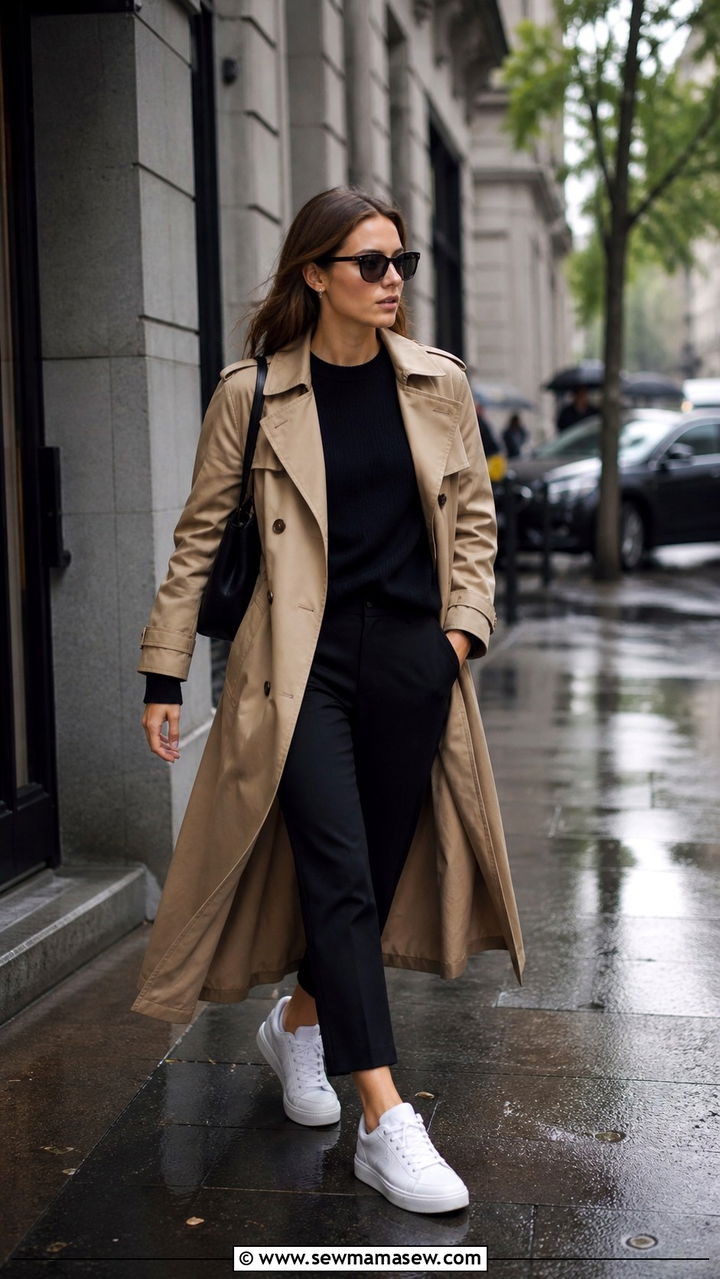 Air Force 1 with trench coat - 40 Nike Air Force 1 outfit ideas