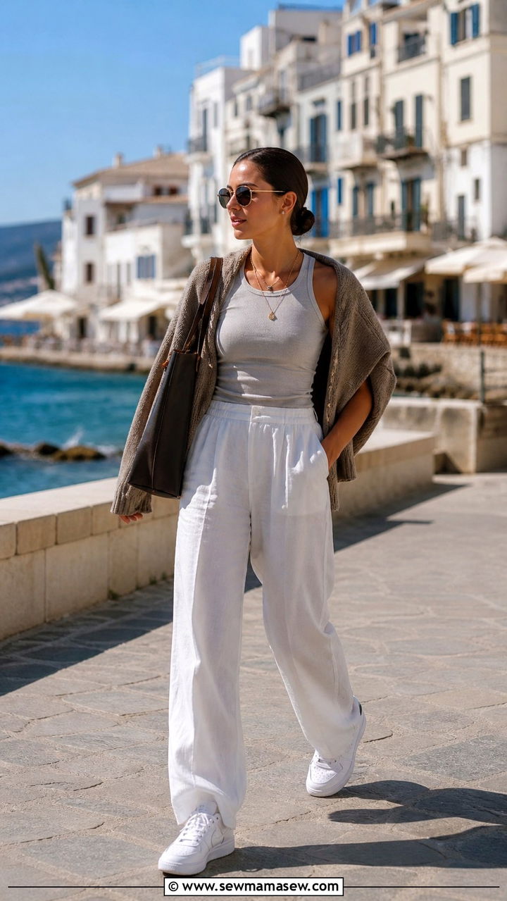 Air Force 1 with wide leg linen pants - 40 Nike Air Force 1 outfit ideas