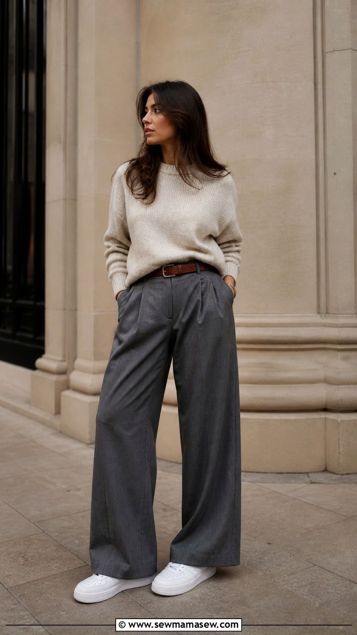 Air Force 1 with wide leg trousers - 40 Nike Air Force 1 outfit ideas