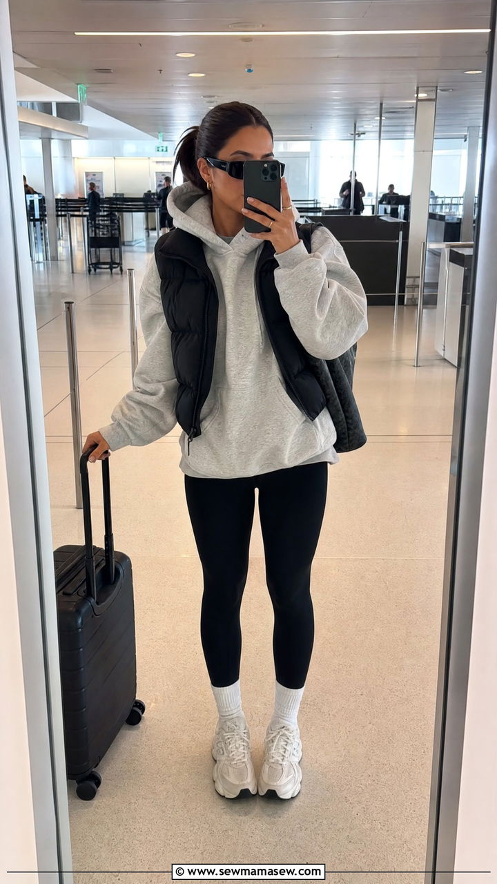 Airport Outfit With Oversized Hoodie and Leggings - 25 travel outfits Pinterest