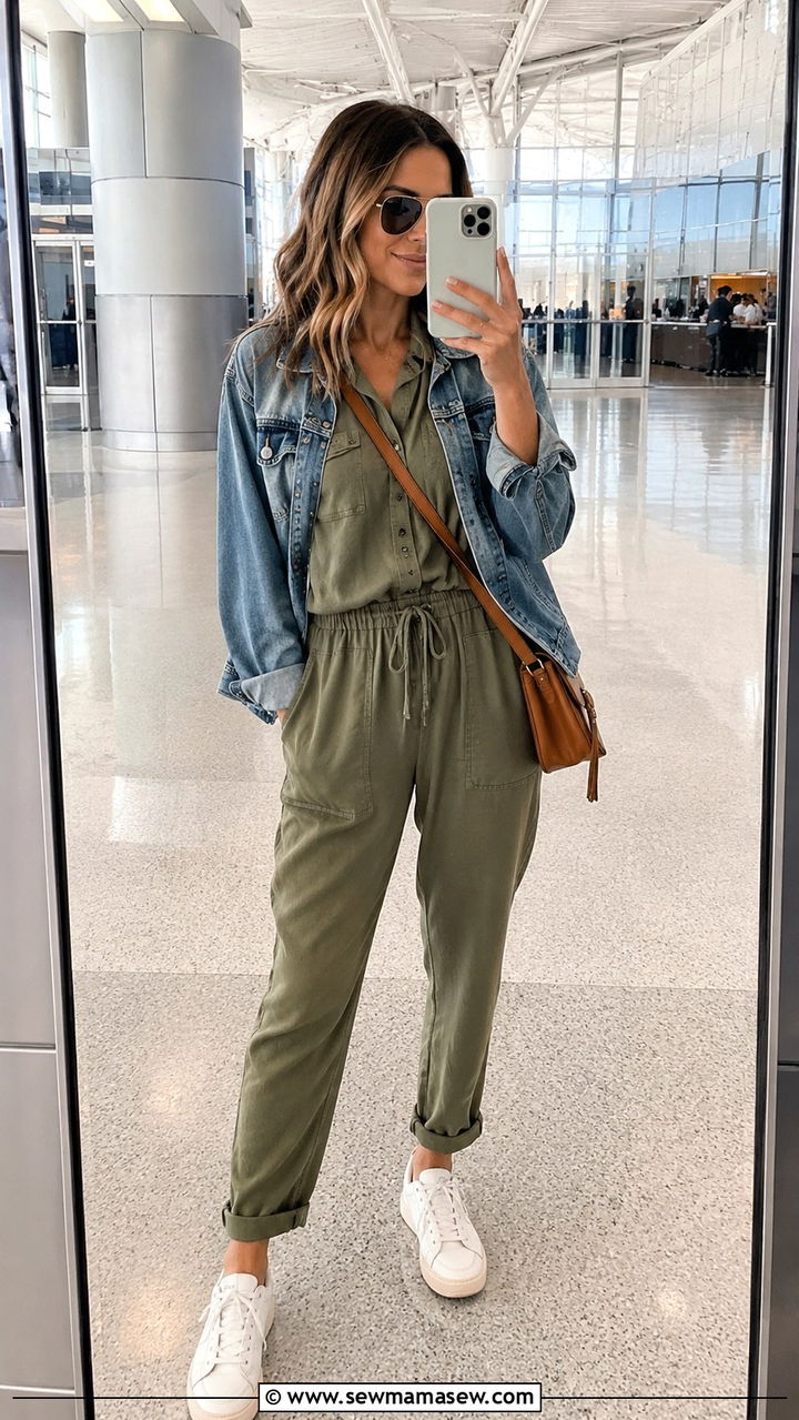 Airport Outfit With Relaxed Jumpsuit and Casual Sneakers - 25 travel outfits Pinterest
