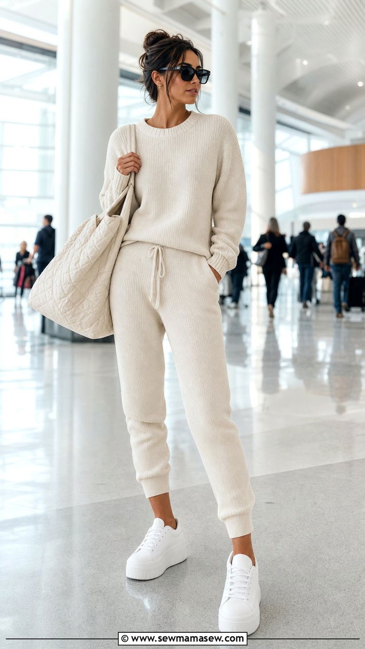 Airport Travel Matching Knit Lounge Set - 25 Europe travel outfits inspo