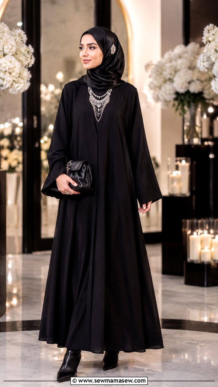 All Black Abaya Outfit With Silver Accessories - 30 Modest outfit ideas with abaya