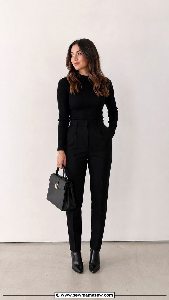 All Black Base With Sleek Accessories - 30 Petite outfit ideas to elongate legs