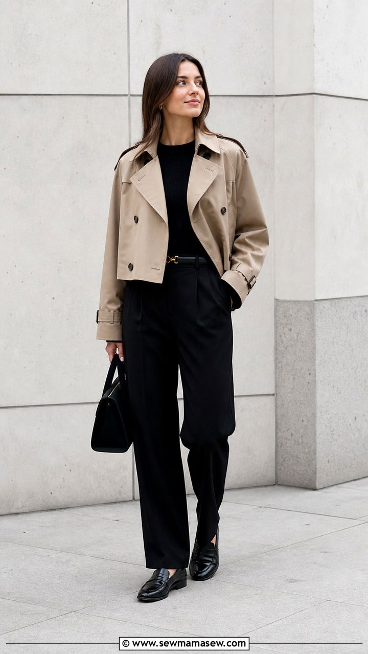 All Black Base with a Beige Cropped Trench - 40 casual cropped trench outfits