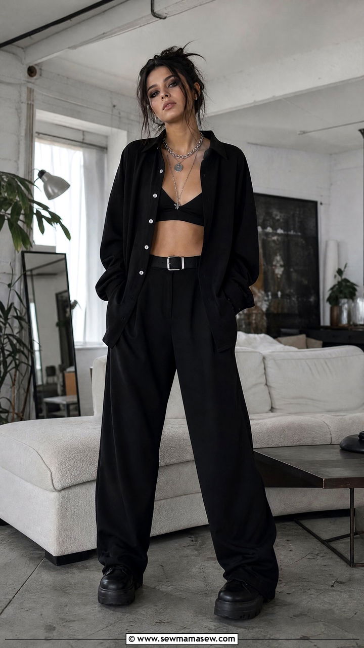 All Black Co Ord Set With Silver Hardware And Smoky Eye - 40 grunge outfits