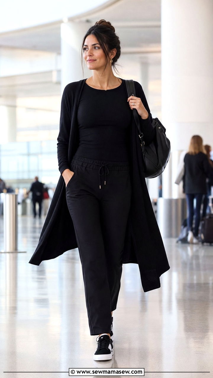 All Black Coordinated Travel Look - 25 Clean girl outfit ideas for airport
