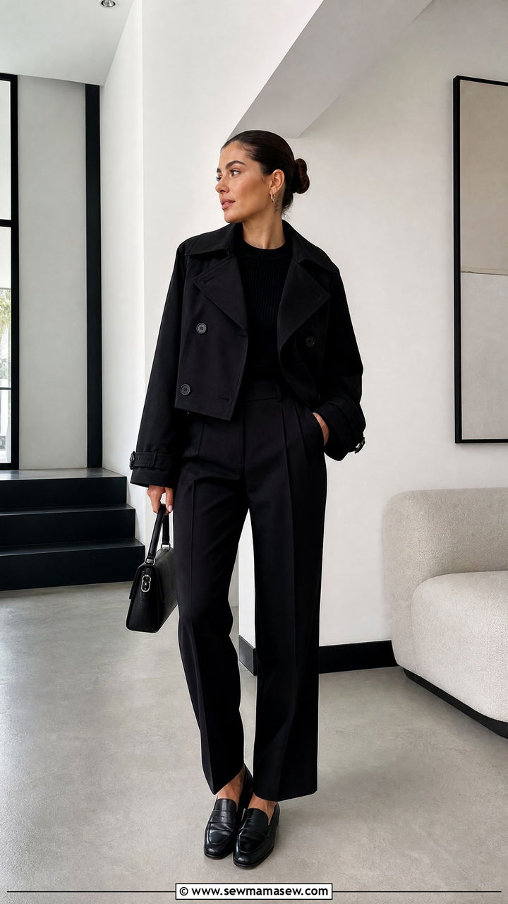 All Black Cropped Trench Coat Outfit - 20 how to style cropped trench coat
