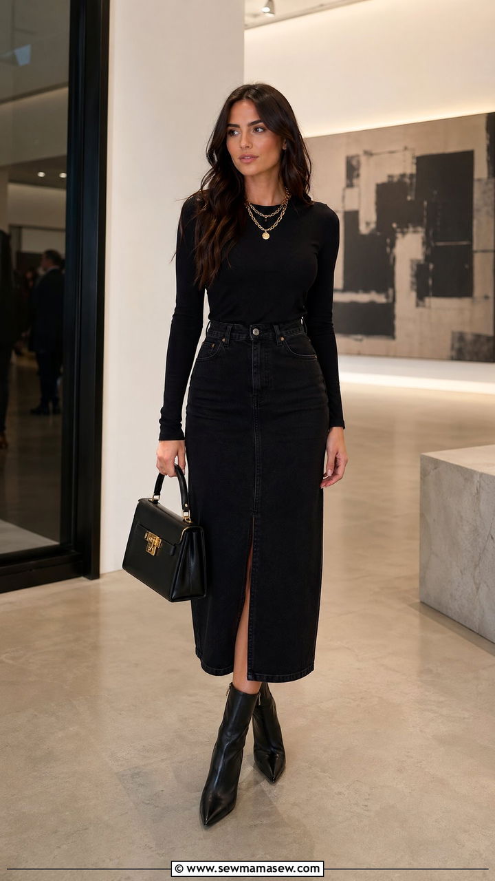 All Black Denim Skirt Outfit - 35 denim skirt outfit ideas for women
