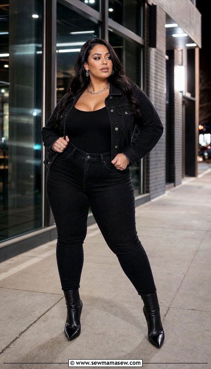 All Black Double Denim - 25 Double denim outfit ideas plus size