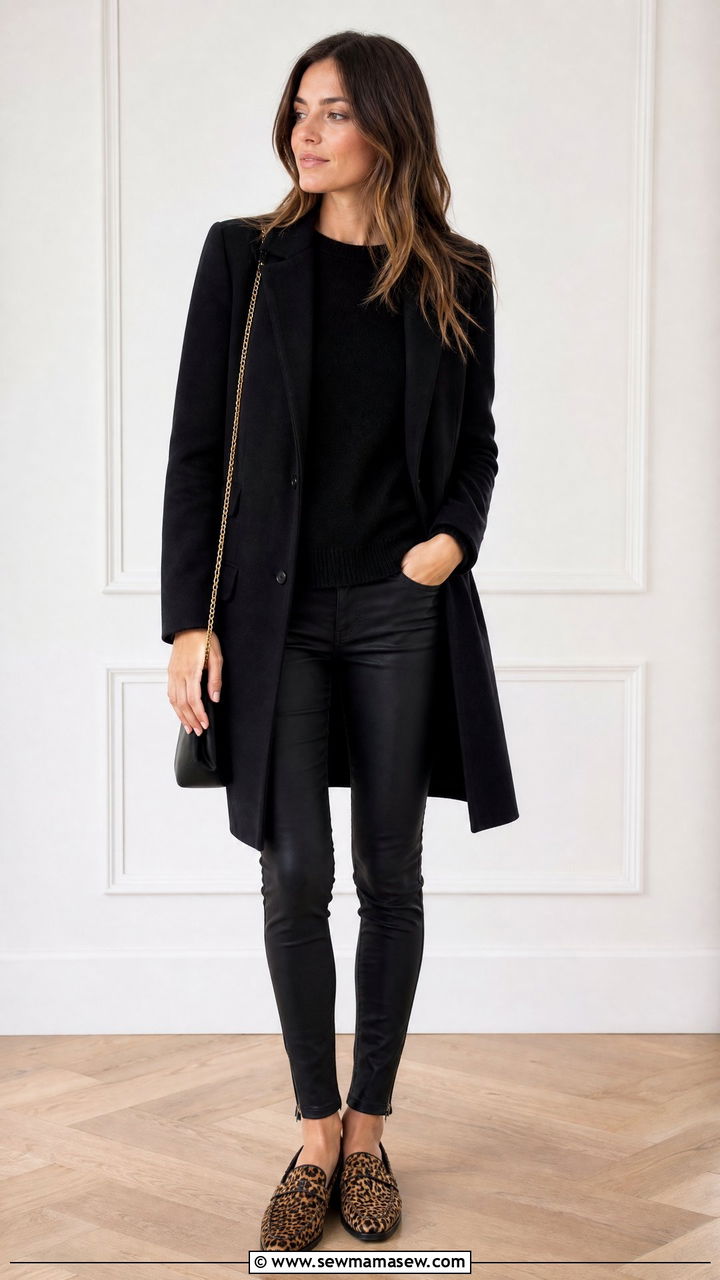 All Black Ensemble With Leopard Print Loafers - 30 French girl outfit ideas with loafers