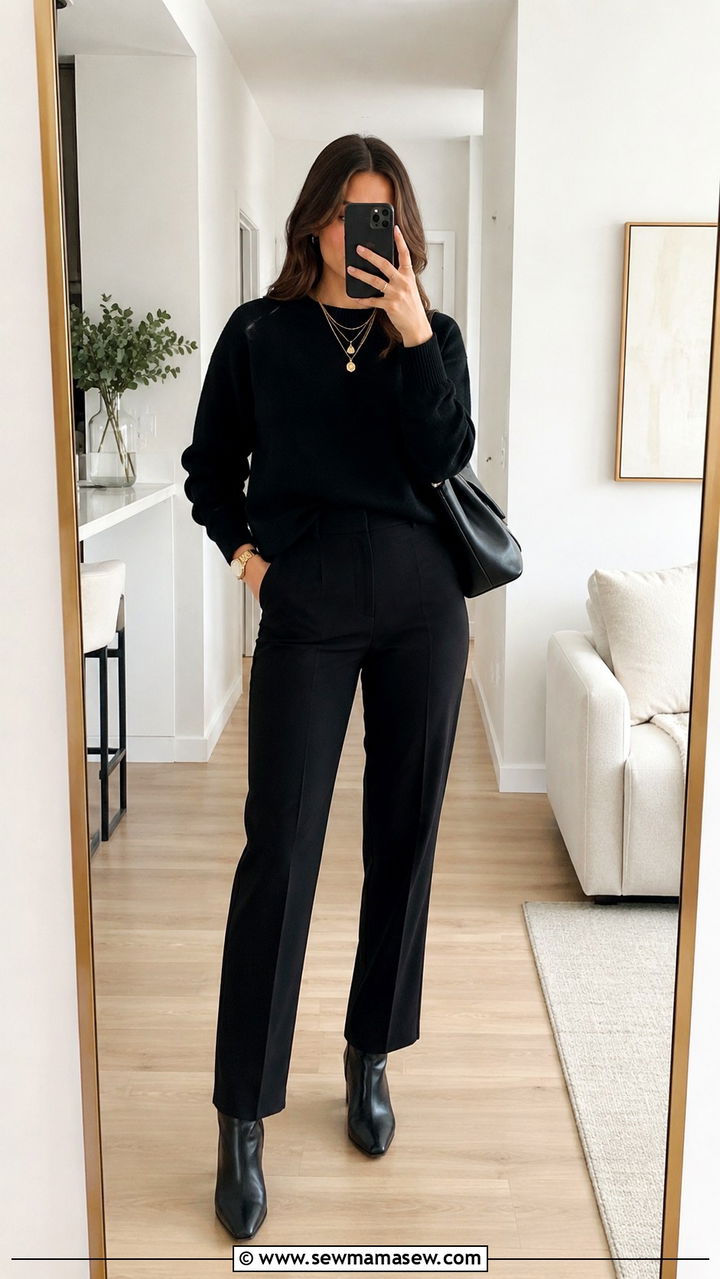All Black Ensemble with Gold Accents - 30 classy errands outfits
