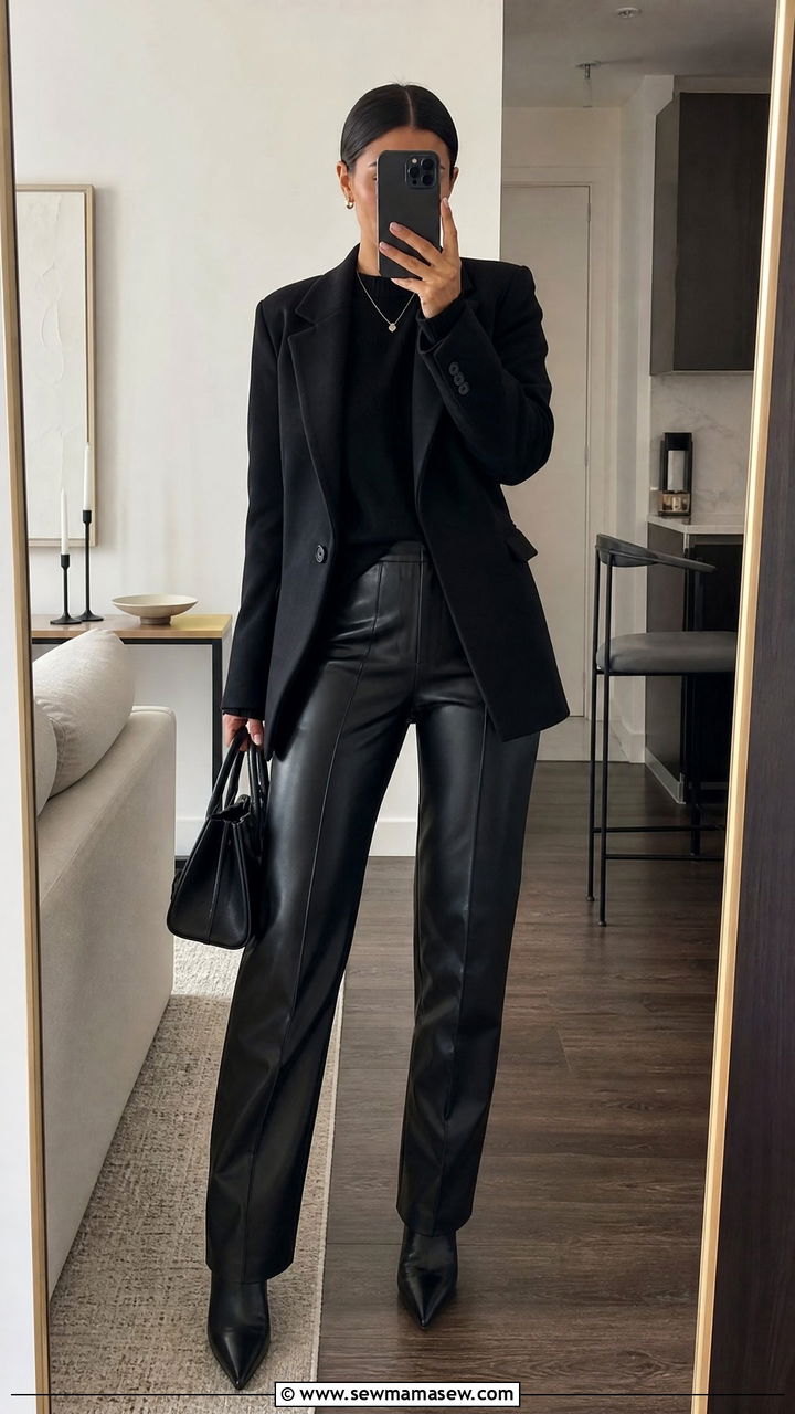 All Black Faux Leather Pants Outfit - 30 Faux leather pants outfit ideas