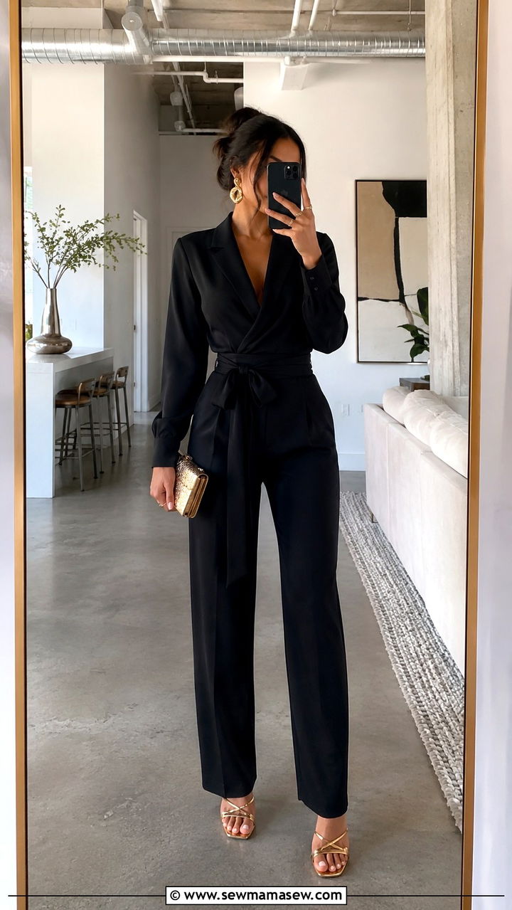 All Black Jumpsuit With Metallic Accessories - 30 Trendy outfits for women over 40