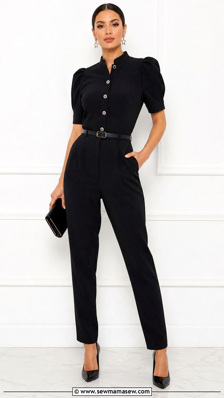 All Black Jumpsuit With Puff Sleeves - 20 French girl outfit ideas Marion Cotillard