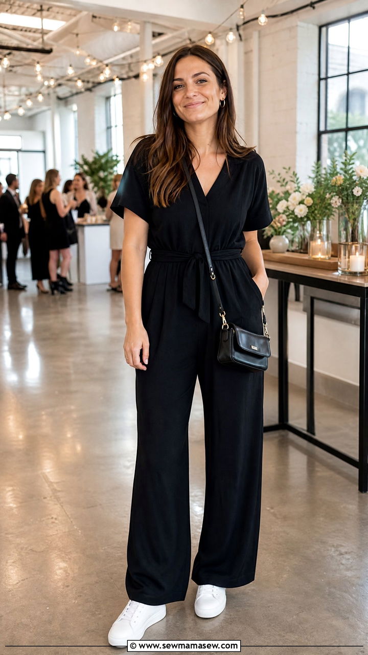 All Black Jumpsuit With White Sneakers For Event Planners - 30 Event planner outfit ideas