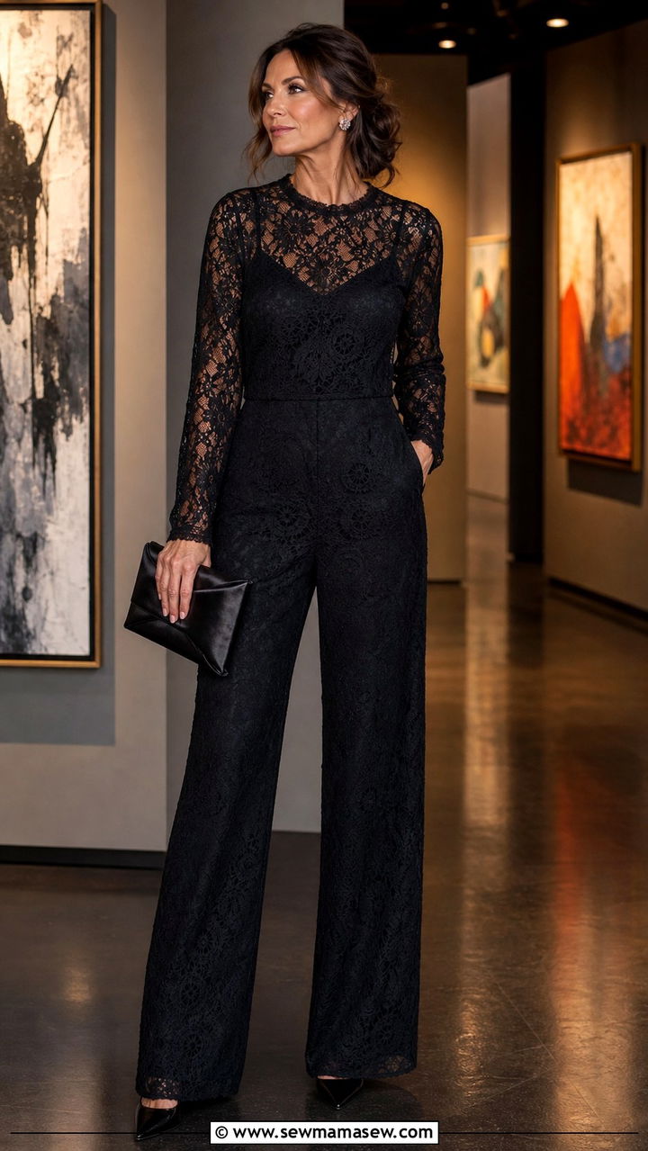 All Black Lace Evening Jumpsuit - 40 Summer outfit ideas for women over 50 2026