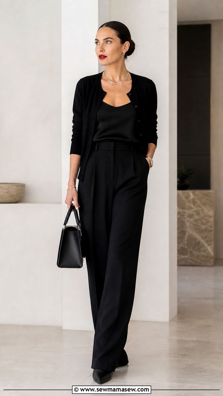 All Black Layered Look with Textured Pieces - 40 office outfits ideas