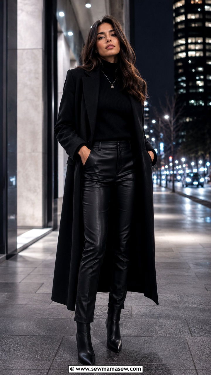 All Black Layered Outfit With Pointed Toe Boots - 30 Petite outfit ideas to look taller