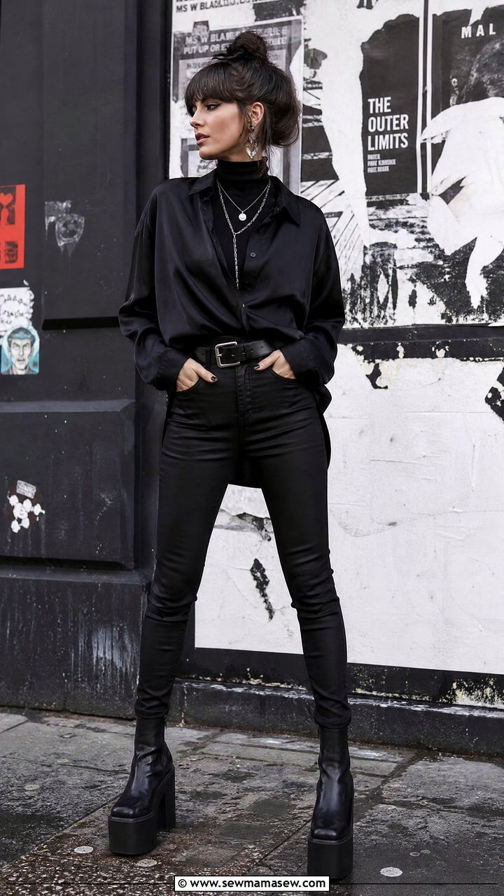 All Black Layered Street Style With Statement Platform Boots - 25 Glasgow outfit ideas