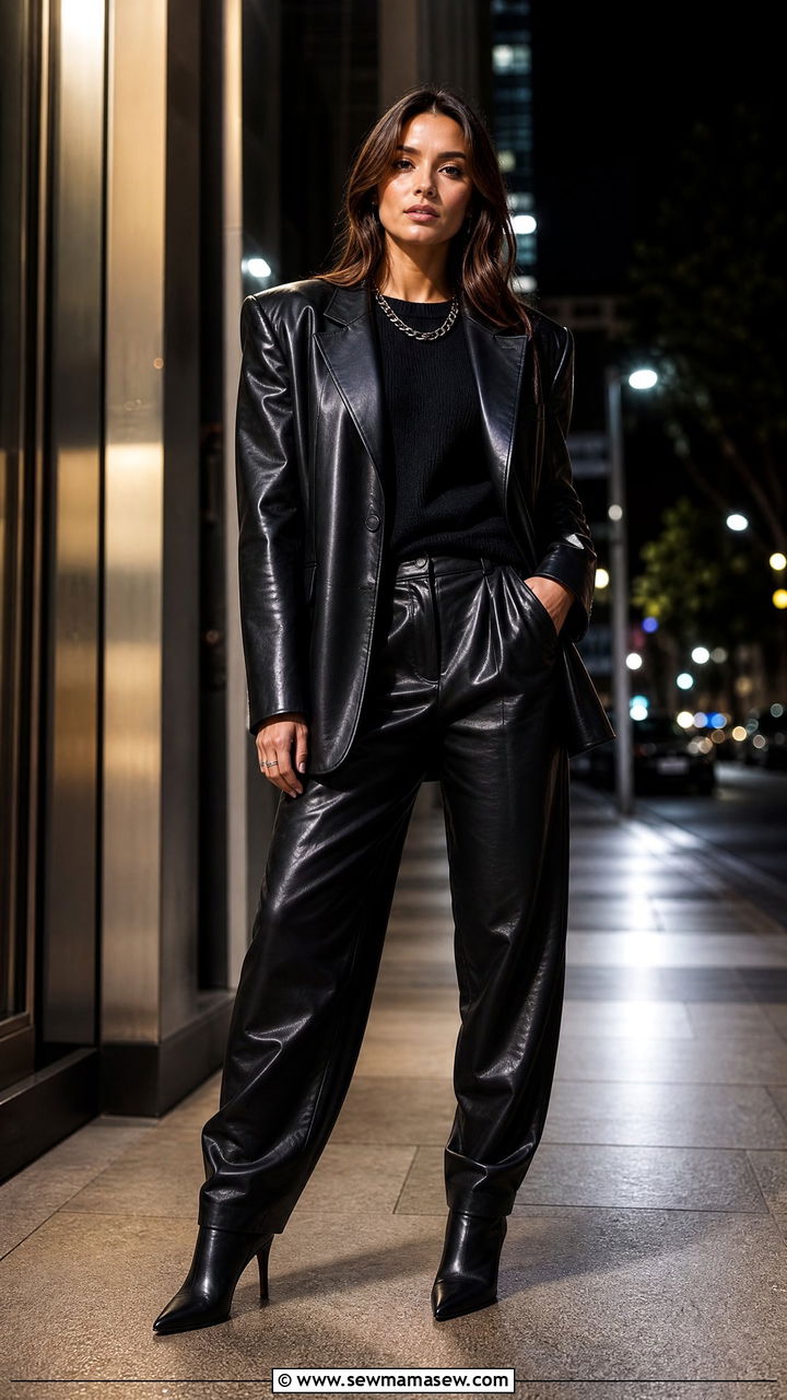 All Black Leather Blazer and Trousers - 25 Glamoratti outfit ideas 2026