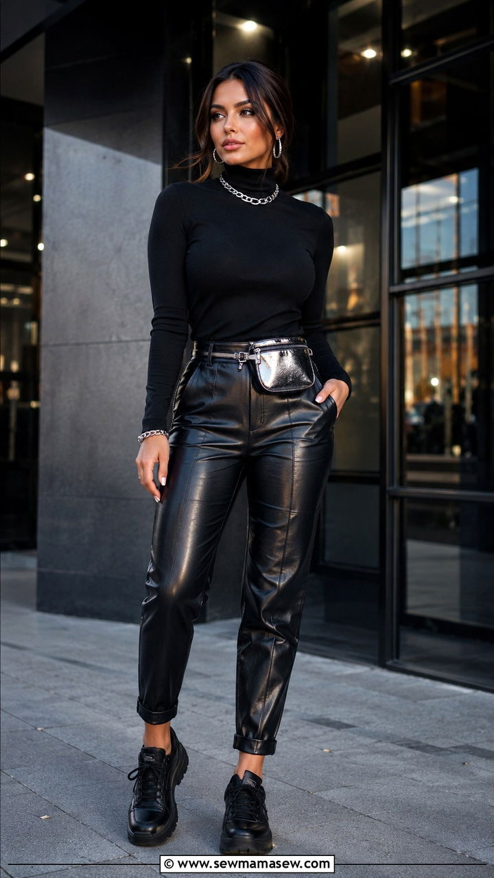 All Black Leather Pants Outfit With Black Sneakers - 30 Leather pants outfit ideas with sneakers