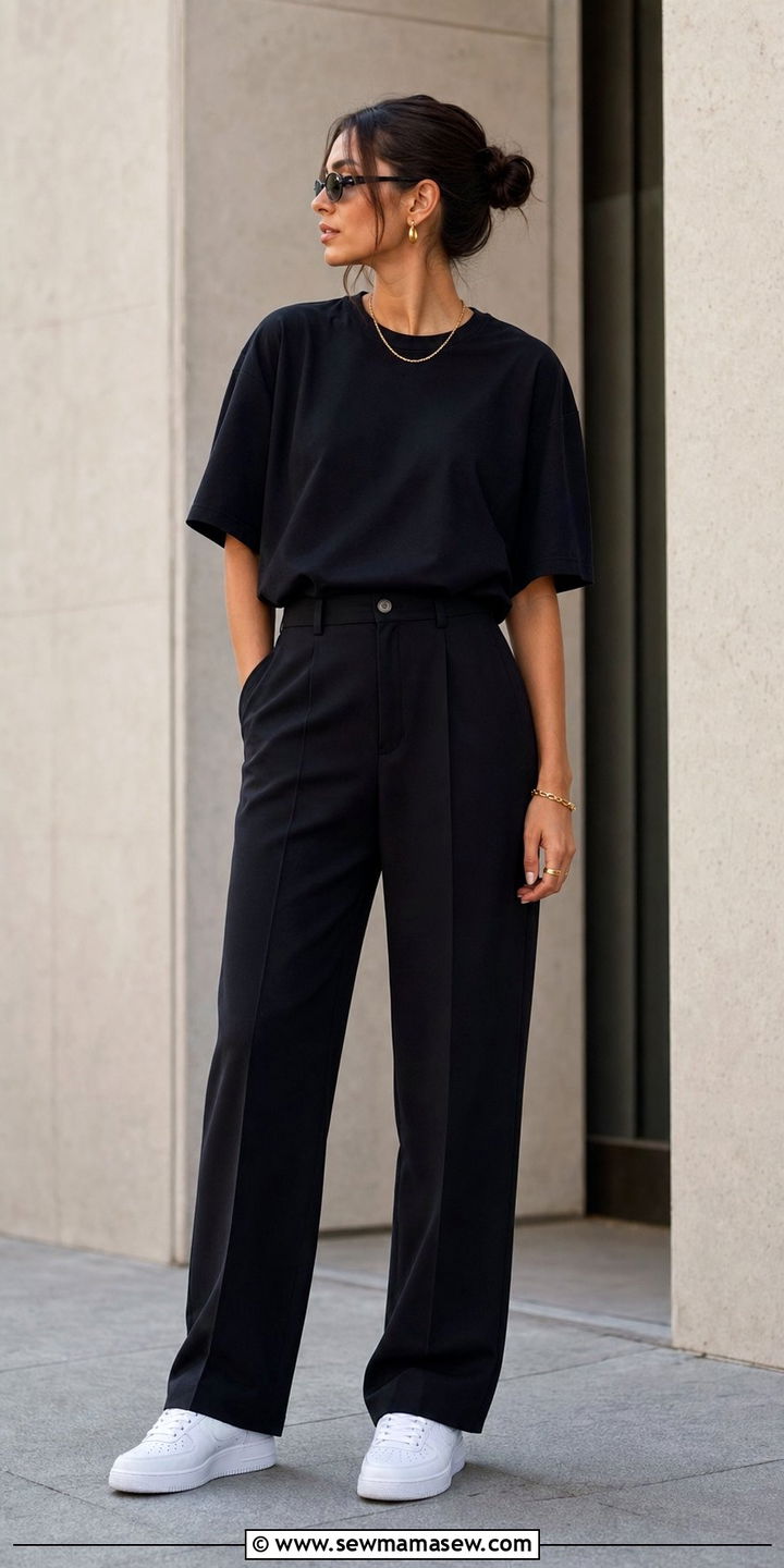 All Black Minimalist Look with White Sneakers - 35 back to school outfits inspo