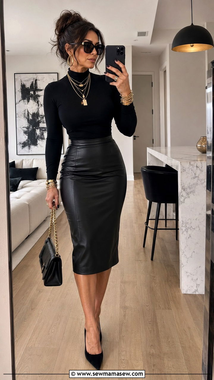 All Black Mob Wife Outfit With Gold Jewelry - 25 Mob wife outfits for women over 40