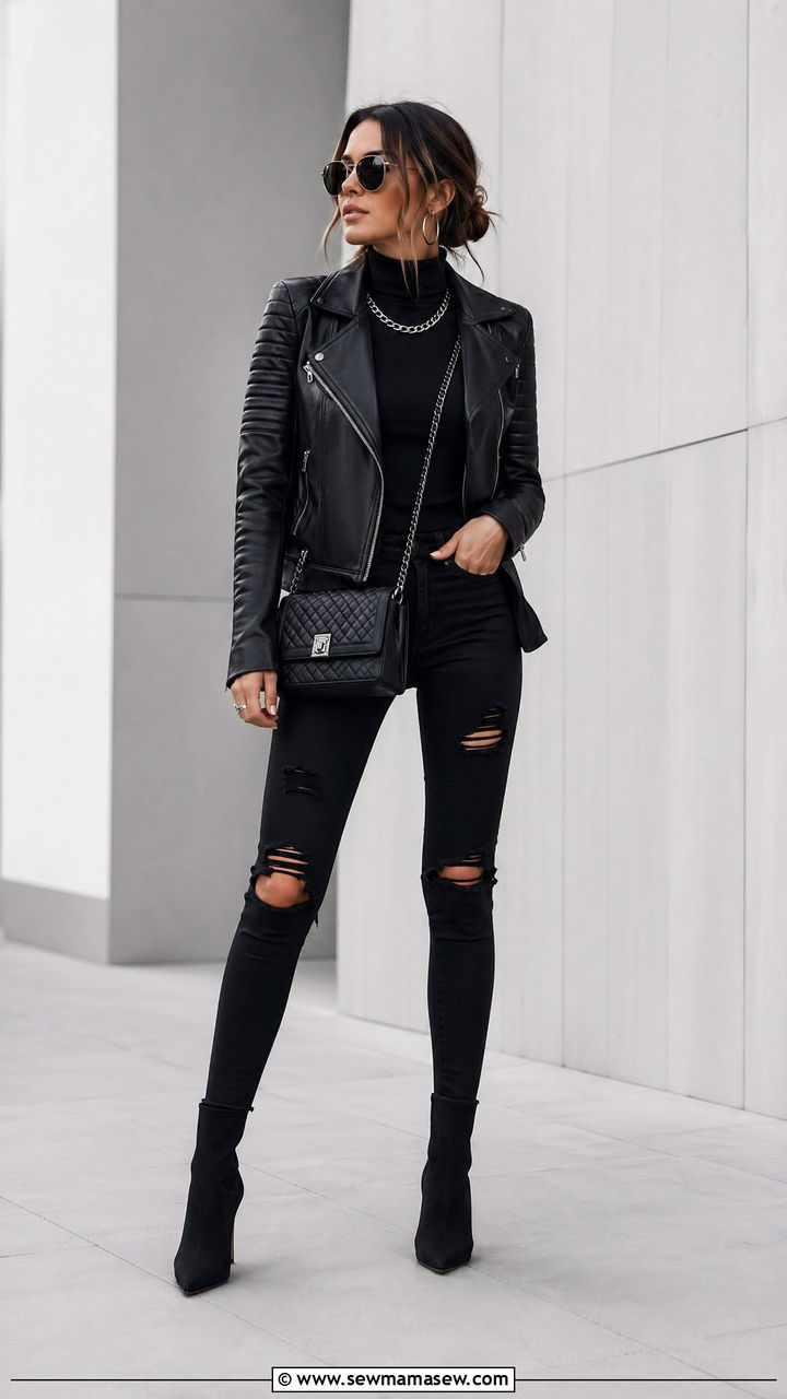 All Black Monochrome Distressed Jeans - 35 Distressed jeans outfit ideas