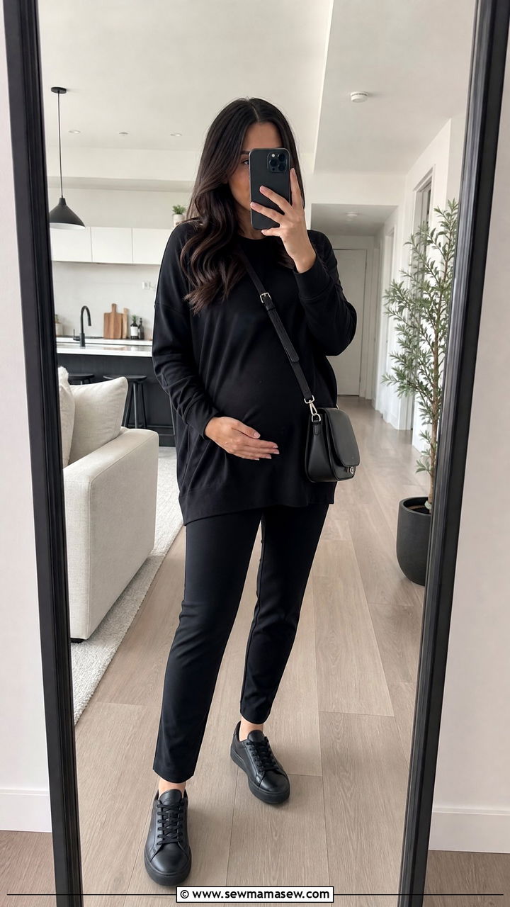 All Black Monochrome First Trimester Outfit - 25 First trimester outfit ideas