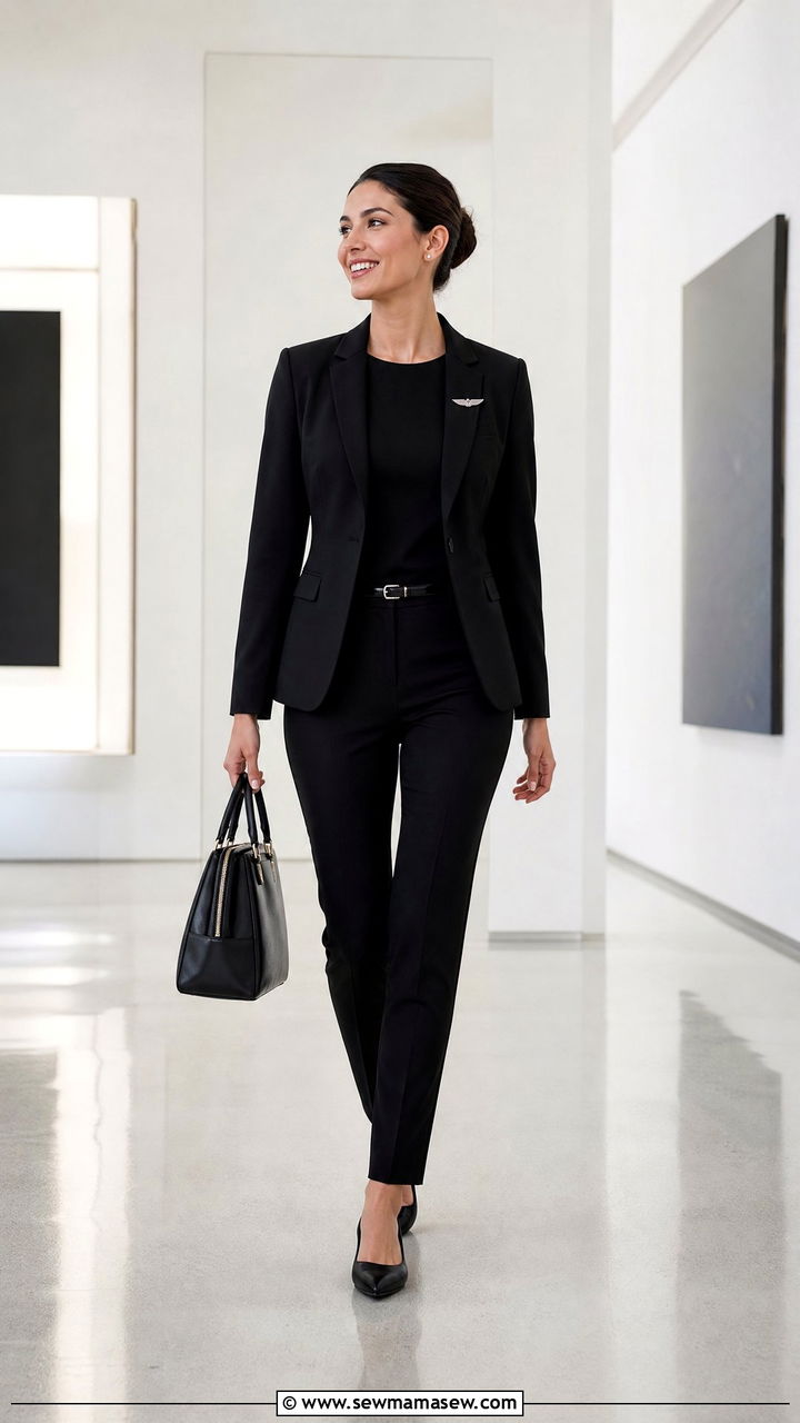 All Black Monochrome Flight Attendant Outfit - 30 Flight attendant style outfits