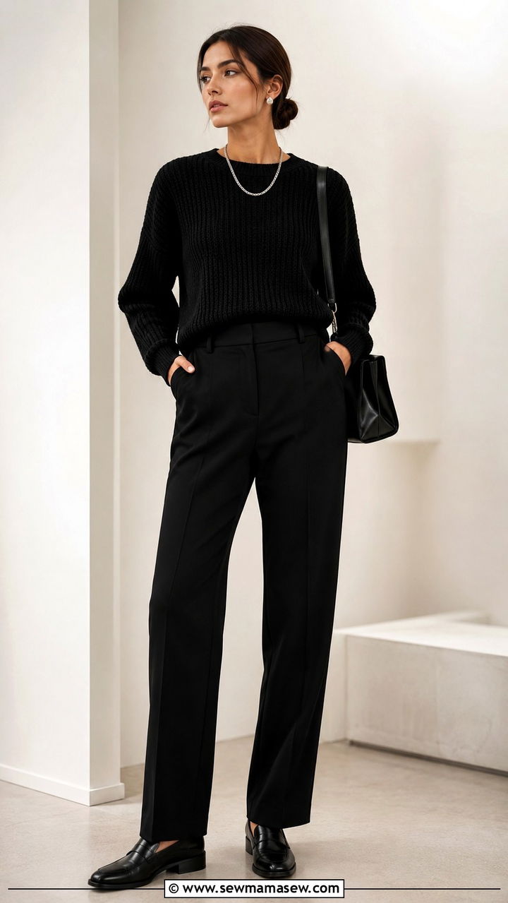 All Black Monochrome Knit and Trouser Outfit - 30 Retail work outfit ideas