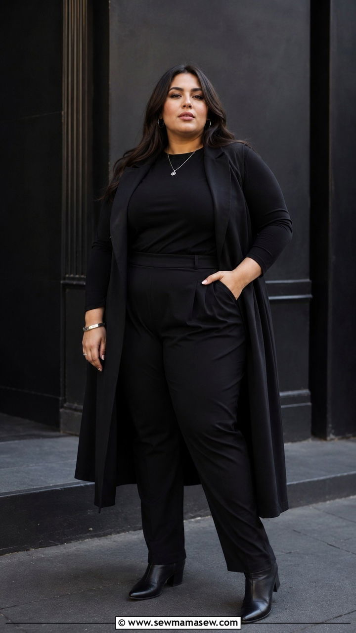All Black Monochrome Layered Outfit - 30 Minimalist outfit ideas plus size