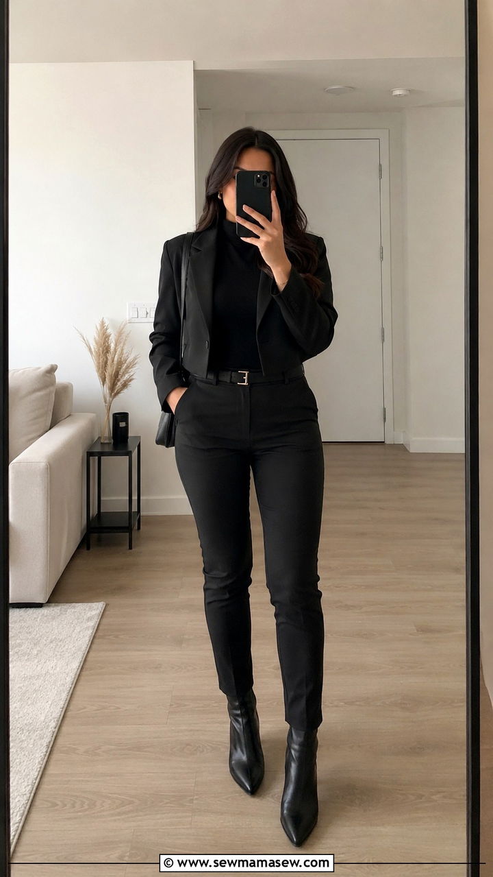 All Black Monochrome Outfit With Heeled Boots - 30 Outfit ideas for short legs