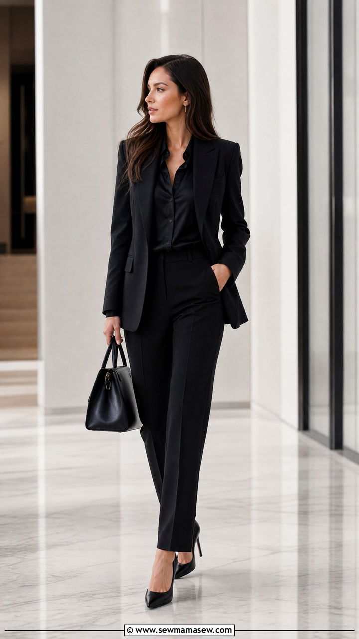 All Black Monochrome Power Outfit - 30 Client meeting outfit ideas