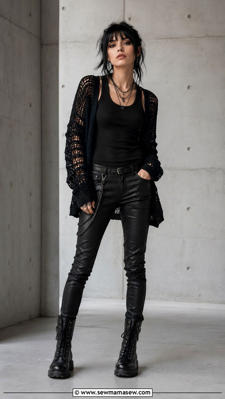 All Black Monochrome Punk Outfit With Boots - 25 Punk outfit ideas