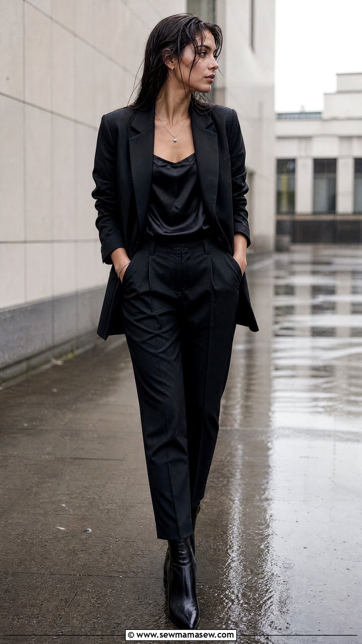 All Black Monochrome Rainy Day Look - 25 rainy day outfits aesthetic