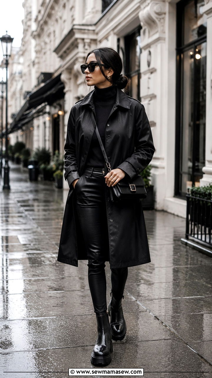 All Black Monochrome Rainy Day Outfit - 25 rainy day outfits trends