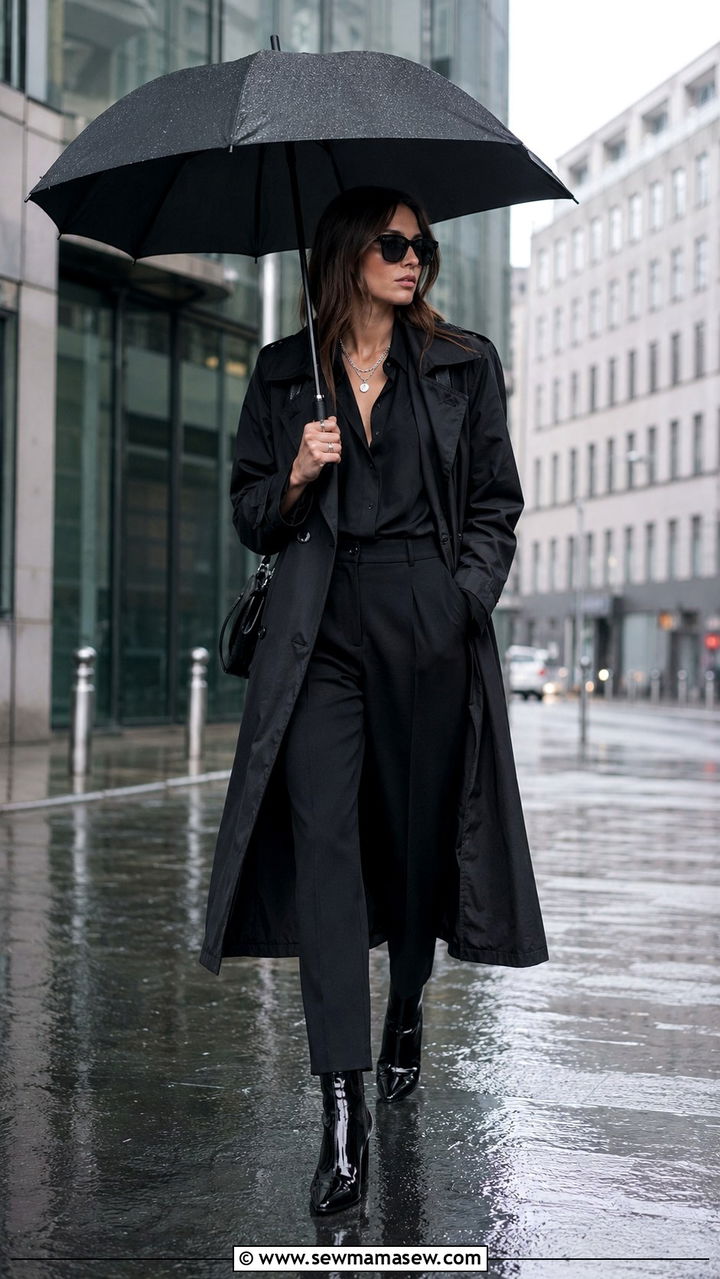 All Black Monochrome Rainy Day Outfit - 25 rainy day outfits inspo